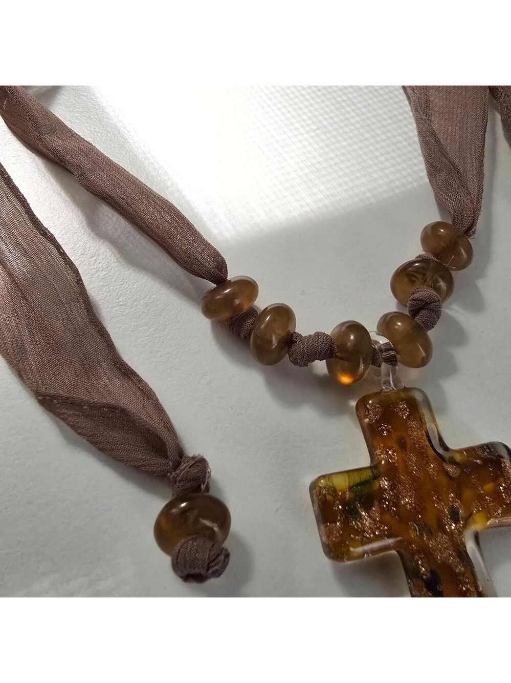 NEW Brown Cross Ivy Pendant Choker Necklace - Picture 6 of 9